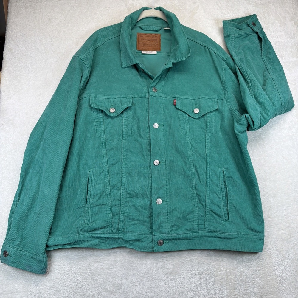 Levi's Premium Mens XL Vintage Fit Trucker Jacket Alhambra Green Corduroy 90s